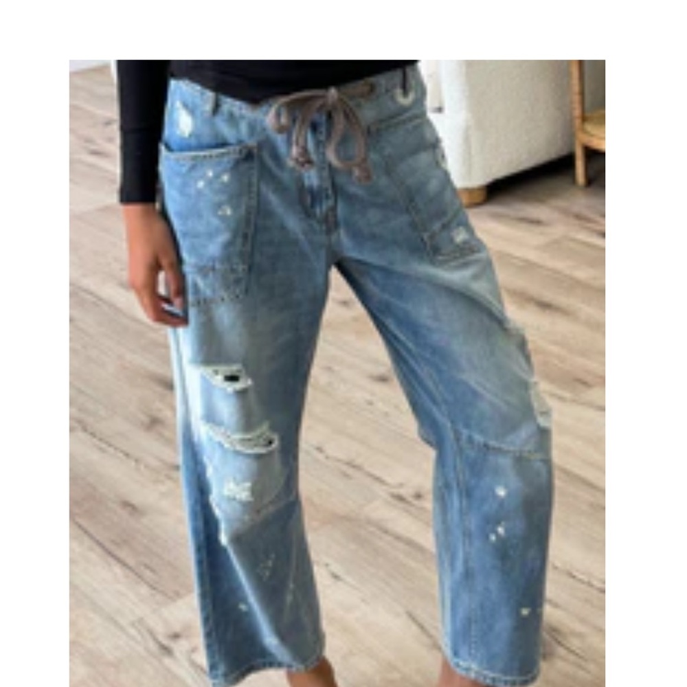 Shop talulah Distressed drawstring barrel jeans
